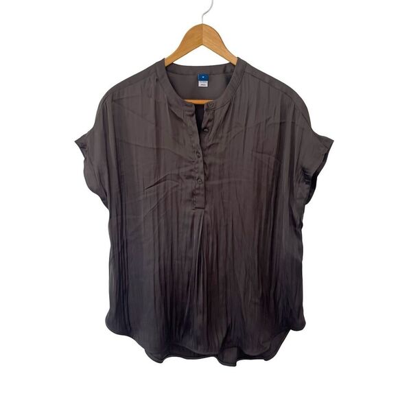 Old Navy‎ Stone Grey Dolman Sleeve Mandarin Neckline Satin Blouse Shirt - Picture 2 of 8